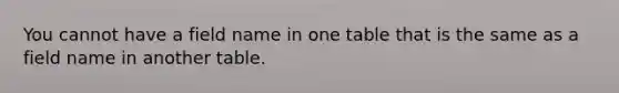 You cannot have a field name in one table that is the same as a field name in another table.