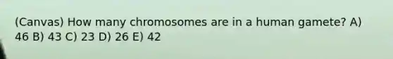 (Canvas) How many chromosomes are in a human gamete? A) 46 B) 43 C) 23 D) 26 E) 42