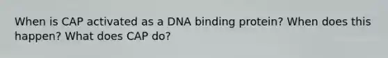 When is CAP activated as a DNA binding protein? When does this happen? What does CAP do?