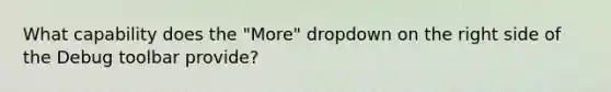 What capability does the "More" dropdown on the right side of the Debug toolbar provide?