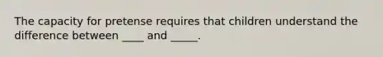 The capacity for pretense requires that children understand the difference between ____ and _____.