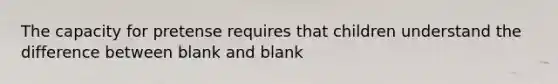 The capacity for pretense requires that children understand the difference between blank and blank