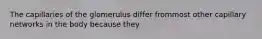 The capillaries of the glomerulus differ frommost other capillary networks in the body because they