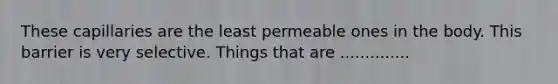 These capillaries are the least permeable ones in the body. This barrier is very selective. Things that are ..............