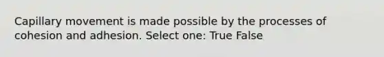 Capillary movement is made possible by the processes of cohesion and adhesion. Select one: True False