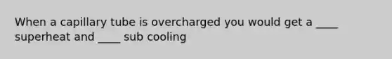 When a capillary tube is overcharged you would get a ____ superheat and ____ sub cooling