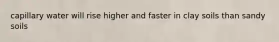 capillary water will rise higher and faster in clay soils than sandy soils