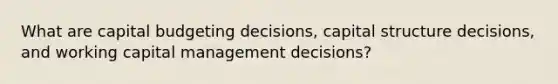 What are capital budgeting decisions, capital structure decisions, and working capital management decisions?