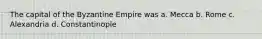 The capital of the Byzantine Empire was a. Mecca b. Rome c. Alexandria d. Constantinople