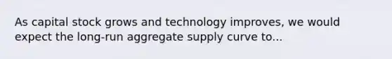 As capital stock grows and technology improves, we would expect the long-run aggregate supply curve to...