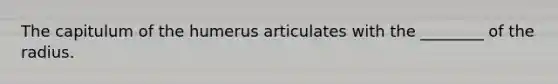 The capitulum of the humerus articulates with the ________ of the radius.