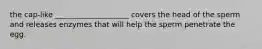the cap-like ____________________ covers the head of the sperm and releases enzymes that will help the sperm penetrate the egg.
