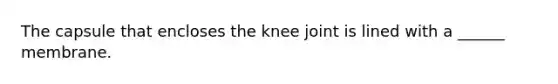 The capsule that encloses the knee joint is lined with a ______ membrane.