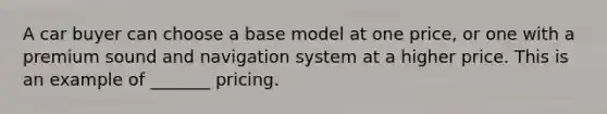 A car buyer can choose a base model at one​ price, or one with a premium sound and navigation system at a higher price. This is an example of​ _______ pricing.