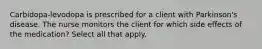 Carbidopa-levodopa is prescribed for a client with Parkinson's disease. The nurse monitors the client for which side effects of the medication? Select all that apply.