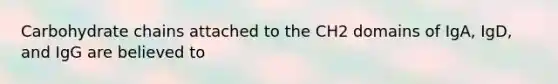 Carbohydrate chains attached to the CH2 domains of IgA, IgD, and IgG are believed to