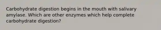 Carbohydrate digestion begins in the mouth with salivary amylase. Which are other enzymes which help complete carbohydrate digestion?