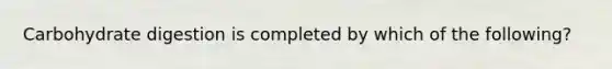 Carbohydrate digestion is completed by which of the following?