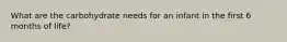 What are the carbohydrate needs for an infant in the first 6 months of life?