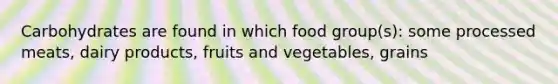 Carbohydrates are found in which food group(s): some processed meats, dairy products, fruits and vegetables, grains