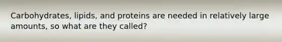 Carbohydrates, lipids, and proteins are needed in relatively large amounts, so what are they called?