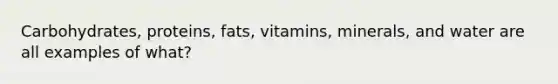 Carbohydrates, proteins, fats, vitamins, minerals, and water are all examples of what?