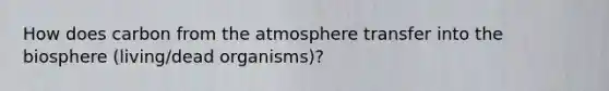 How does carbon from the atmosphere transfer into the biosphere (living/dead organisms)?