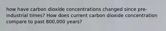 how have carbon dioxide concentrations changed since pre-industrial times? How does current carbon dioxide concentration compare to past 800,000 years?