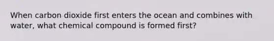 When carbon dioxide first enters the ocean and combines with water, what chemical compound is formed first?