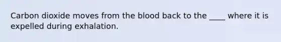 Carbon dioxide moves from the blood back to the ____ where it is expelled during exhalation.