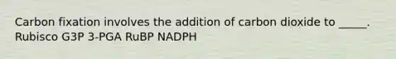 Carbon fixation involves the addition of carbon dioxide to _____. Rubisco G3P 3-PGA RuBP NADPH