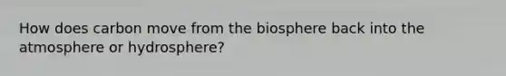 How does carbon move from the biosphere back into the atmosphere or hydrosphere?