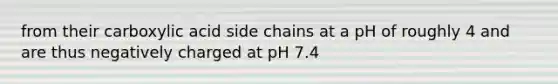 from their carboxylic acid side chains at a pH of roughly 4 and are thus negatively charged at pH 7.4