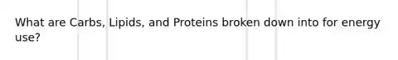 What are Carbs, Lipids, and Proteins broken down into for energy use?