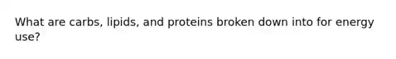 What are carbs, lipids, and proteins broken down into for energy use?