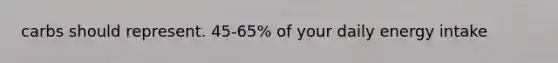 carbs should represent. 45-65% of your daily energy intake