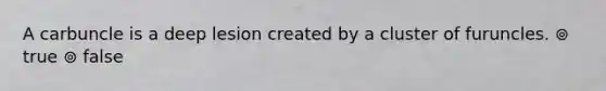 A carbuncle is a deep lesion created by a cluster of furuncles. ⊚ true ⊚ false