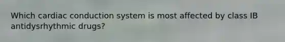 Which cardiac conduction system is most affected by class IB antidysrhythmic drugs?