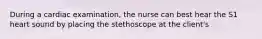 During a cardiac examination, the nurse can best hear the S1 heart sound by placing the stethoscope at the client's