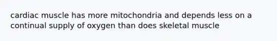 cardiac muscle has more mitochondria and depends less on a continual supply of oxygen than does skeletal muscle