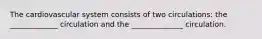 The cardiovascular system consists of two circulations: the _____________ circulation and the ______________ circulation.