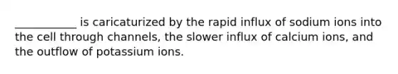 ___________ is caricaturized by the rapid influx of sodium ions into the cell through channels, the slower influx of calcium ions, and the outflow of potassium ions.