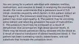 You are caring for a patient admitted with diabetes mellitus, malnutrition, and massive GI bleed. In analyzing the morning lab results, the nurse understands that a potassium level of 5.5 mEq/L could be caused by which factors in this patient (select all that apply)? A. The potassium level may be increased if the patient has renal nephropathy. B. The patient may be excreting extra sodium and retaining potassium because of malnutrition. C. The potassium level may be increased as a result of dehydration that accompanies high blood glucose levels. D. There may be excess potassium being released into the blood as a result of massive transfusion of stored hemolyzed blood. E. The patient has been overeating raisins, baked beans, and salt substitute that increase the potassium level.