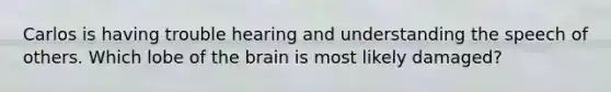 Carlos is having trouble hearing and understanding the speech of others. Which lobe of the brain is most likely damaged?