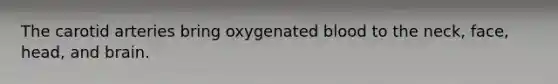 The carotid arteries bring oxygenated blood to the neck, face, head, and brain.