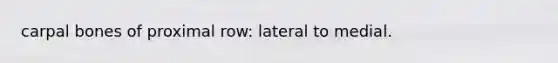 carpal bones of proximal row: lateral to medial.