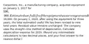 Carpenters, Inc., a manufacturing​ company, acquired equipment on January​ 1, 2017 for 590,000. Estimated useful life of the equipment was seven years and the estimated residual value was19,000. On January​ 1, 2020, after using the equipment for three​ years, the total estimated useful life has been revised to nine total years. Residual value remains unchanged. The company uses the straight−line method of depreciation. Calculate depreciation expense for 2020.​ (Round any intermediate calculations to two decimal​ places, and your final answer to the nearest​ dollar.)