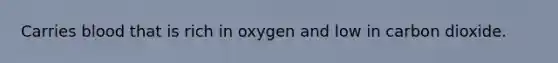 Carries blood that is rich in oxygen and low in carbon dioxide.