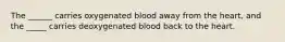 The ______ carries oxygenated blood away from the heart, and the _____ carries deoxygenated blood back to the heart.