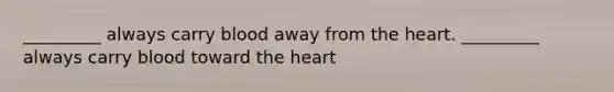 _________ always carry blood away from the heart. _________ always carry blood toward the heart